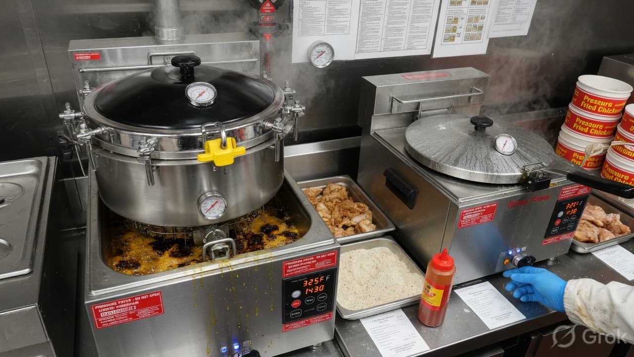 Pressure fryer in commercial kitchen